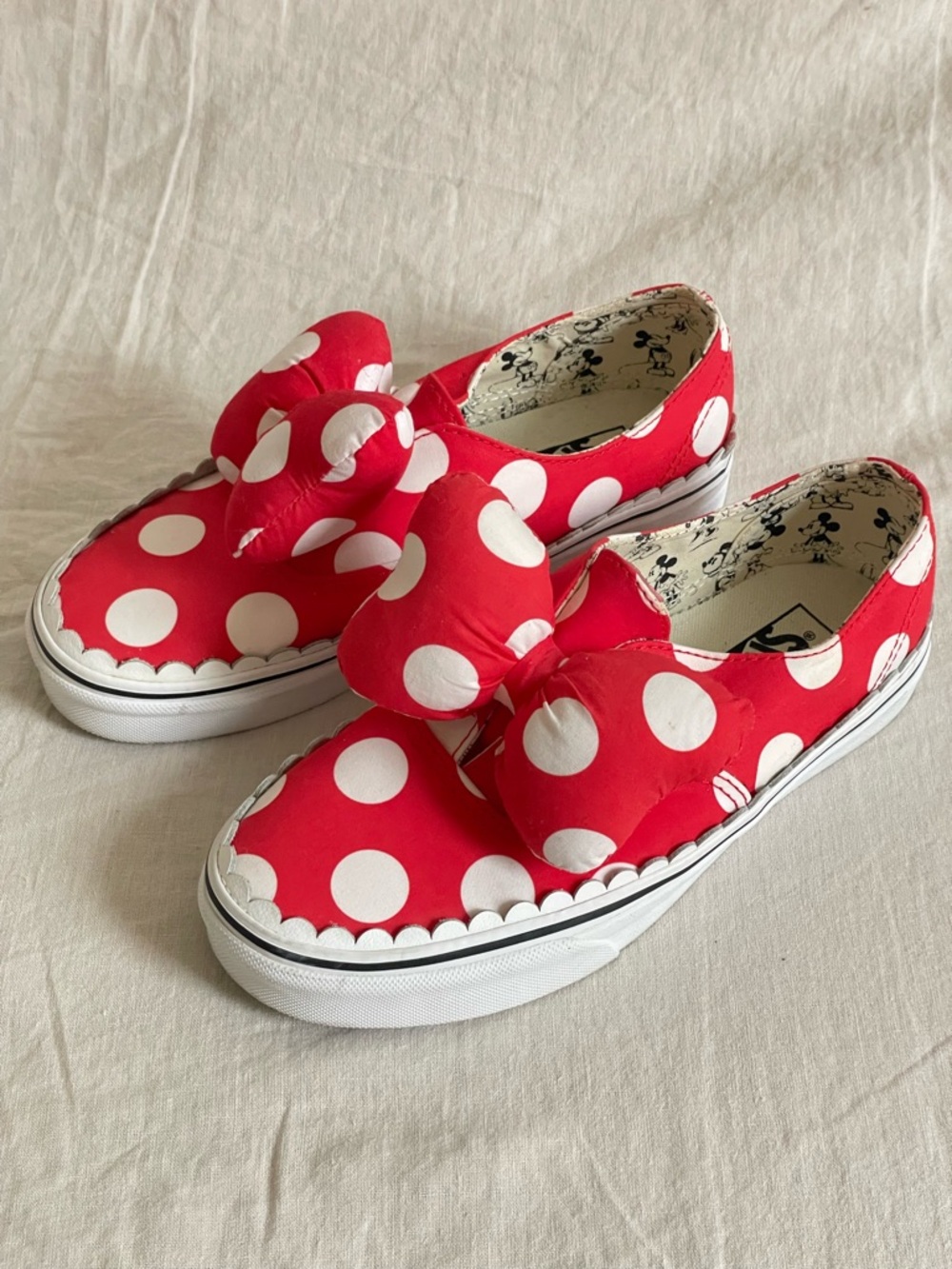Vans Red and White Polka Dot Slip-On Sneakers with Bow Accent
